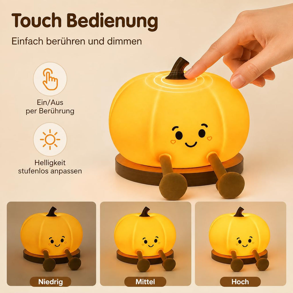 Herbst Kürbis Lampe Halloween Deko LED Nachtlicht mit Touch Dimmer