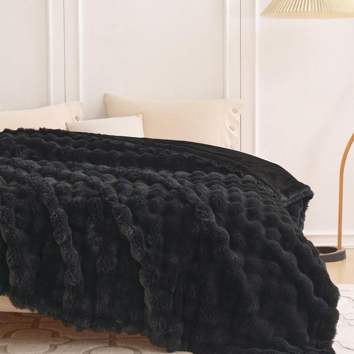 COOVA Kunstfell-Überwurfdecke für Couch, gemütlich, weich und flauschig, Plüsch-Kaninchenfell, Blasen-Decke für Sofa, Schlafzimmer, Wohnzimmer, 127,7 x 152,4 cm, Batikbraun