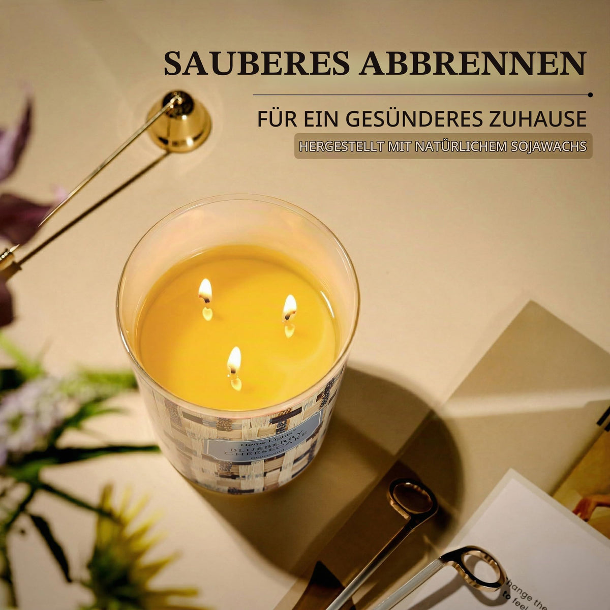 Home Lights Duftkerzen im glas 510g Soja Kerzen 4-Wick Kerzengläser Aromatherapie, Rauchfrei, 50h vollverbrannte Duftkerze Herbstkranz