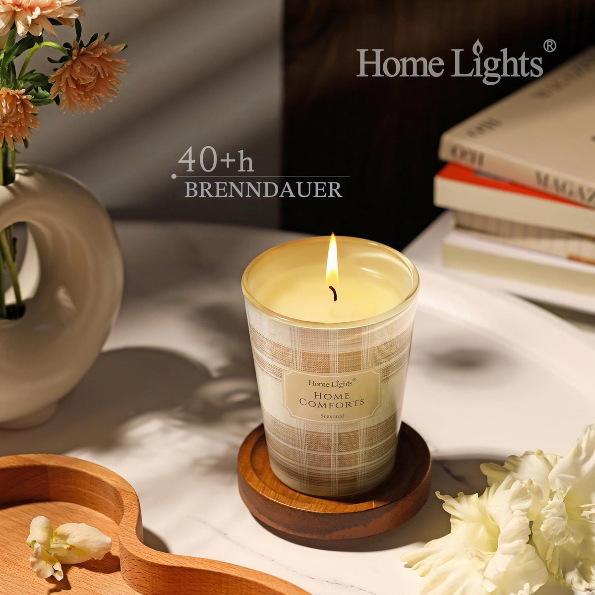 Home Lights Duftkerzen im glas 510g Soja Kerzen 4-Wick Kerzengläser Aromatherapie, Rauchfrei, 50h vollverbrannte Duftkerze Herbstkranz
