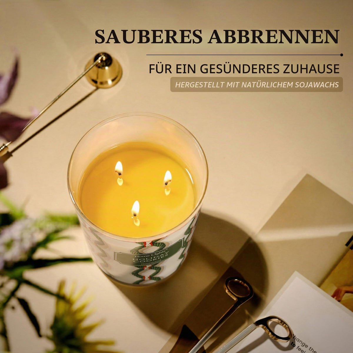 Home Lights Duftkerzen im glas 510g Soja Kerzen 4-Wick Kerzengläser Aromatherapie, Rauchfrei, 50h vollverbrannte Duftkerze Herbstkranz