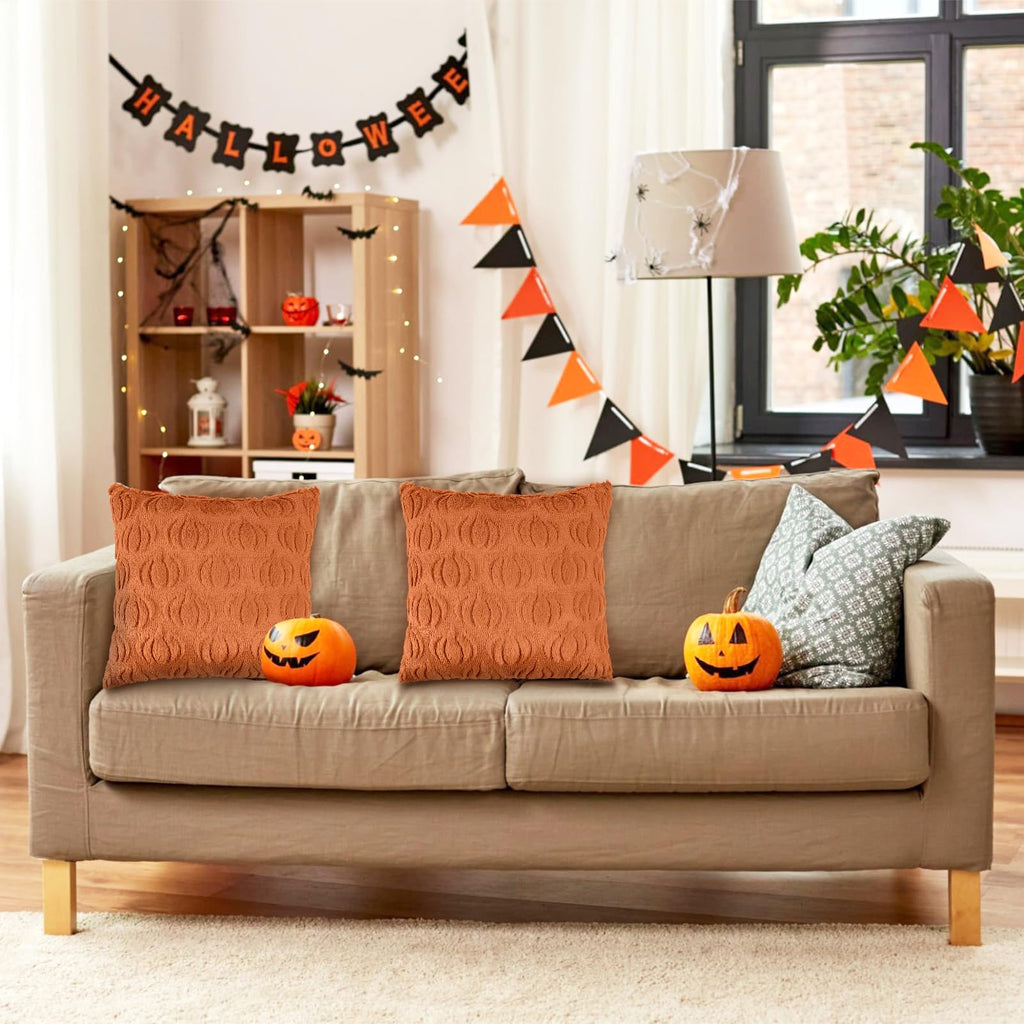 2 Stück Kürbis Kissenbezug Herbst 45x45 cm Kopfkissenbezug mit Kürbismuster Kissenhülle Herbst Weicher Plüsch Sofakissenbezüge Herbstdekoration für Wohnzimmer Sofa Garten Schlafzimmer Outdoor