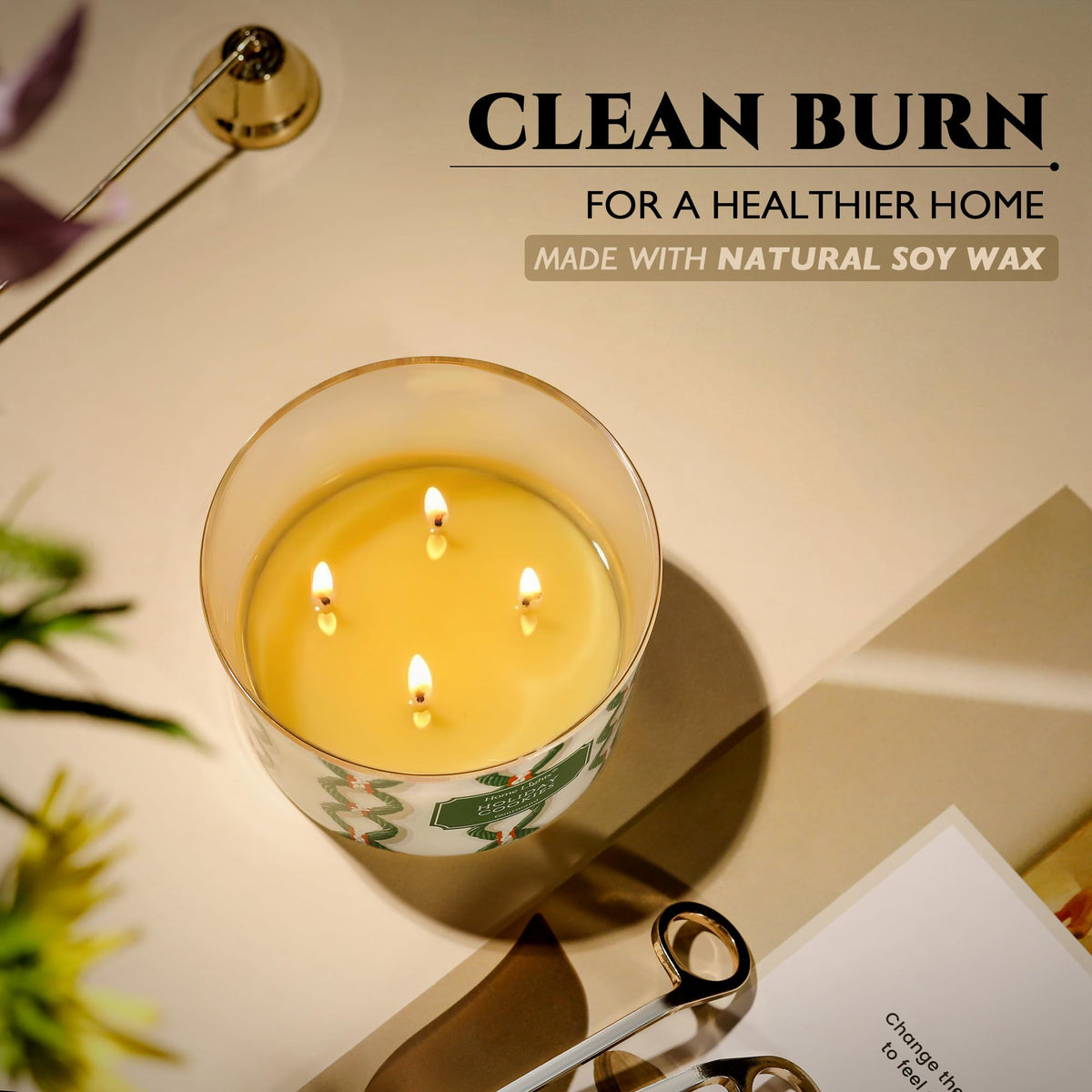 Home Lights Duftkerzen im glas 510g Soja Kerzen 4-Wick Kerzengläser Aromatherapie, Rauchfrei, 50h vollverbrannte Duftkerze Herbstkranz