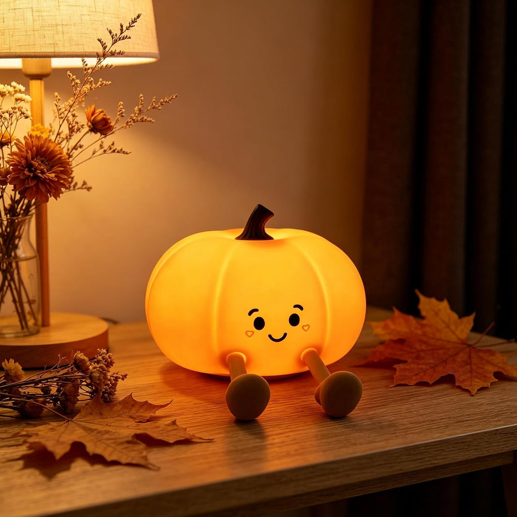 Herbst Kürbis Lampe Halloween Deko LED Nachtlicht mit Touch Dimmer