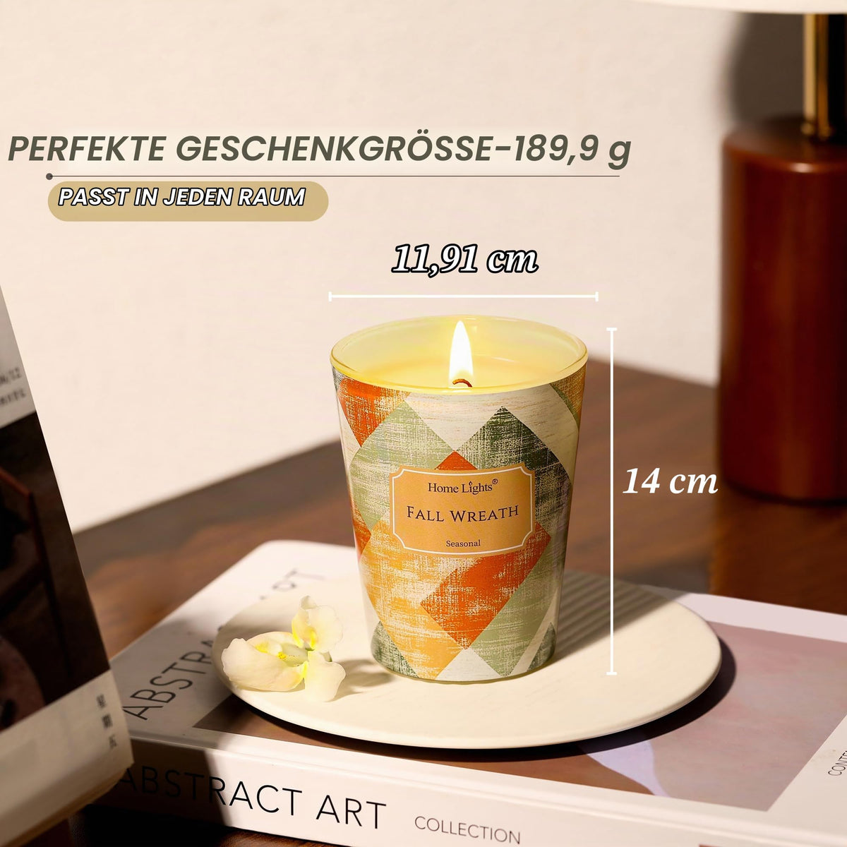 Home Lights Duftkerzen im glas 510g Soja Kerzen 4-Wick Kerzengläser Aromatherapie, Rauchfrei, 50h vollverbrannte Duftkerze Herbstkranz