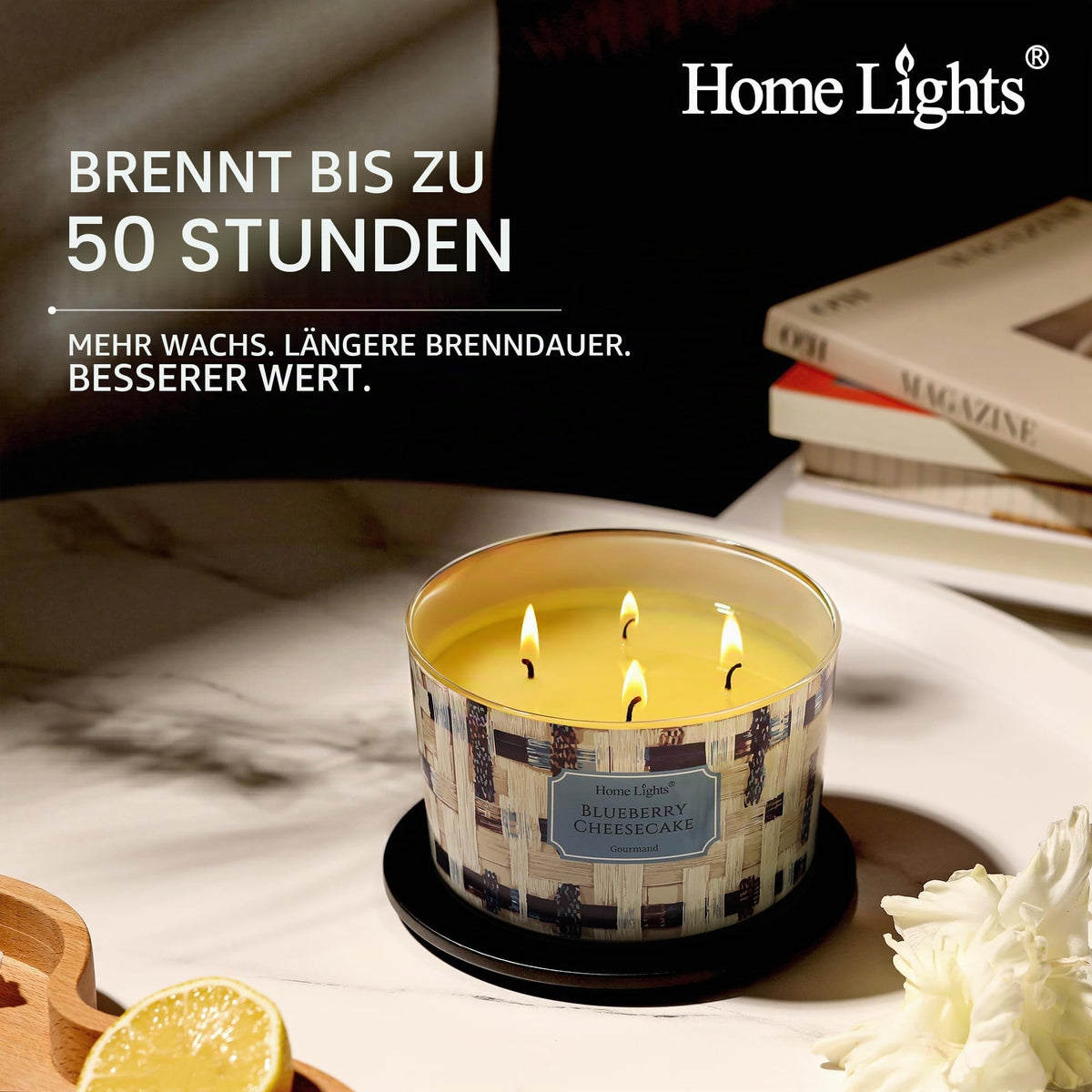 Home Lights Duftkerzen im glas 510g Soja Kerzen 4-Wick Kerzengläser Aromatherapie, Rauchfrei, 50h vollverbrannte Duftkerze Herbstkranz