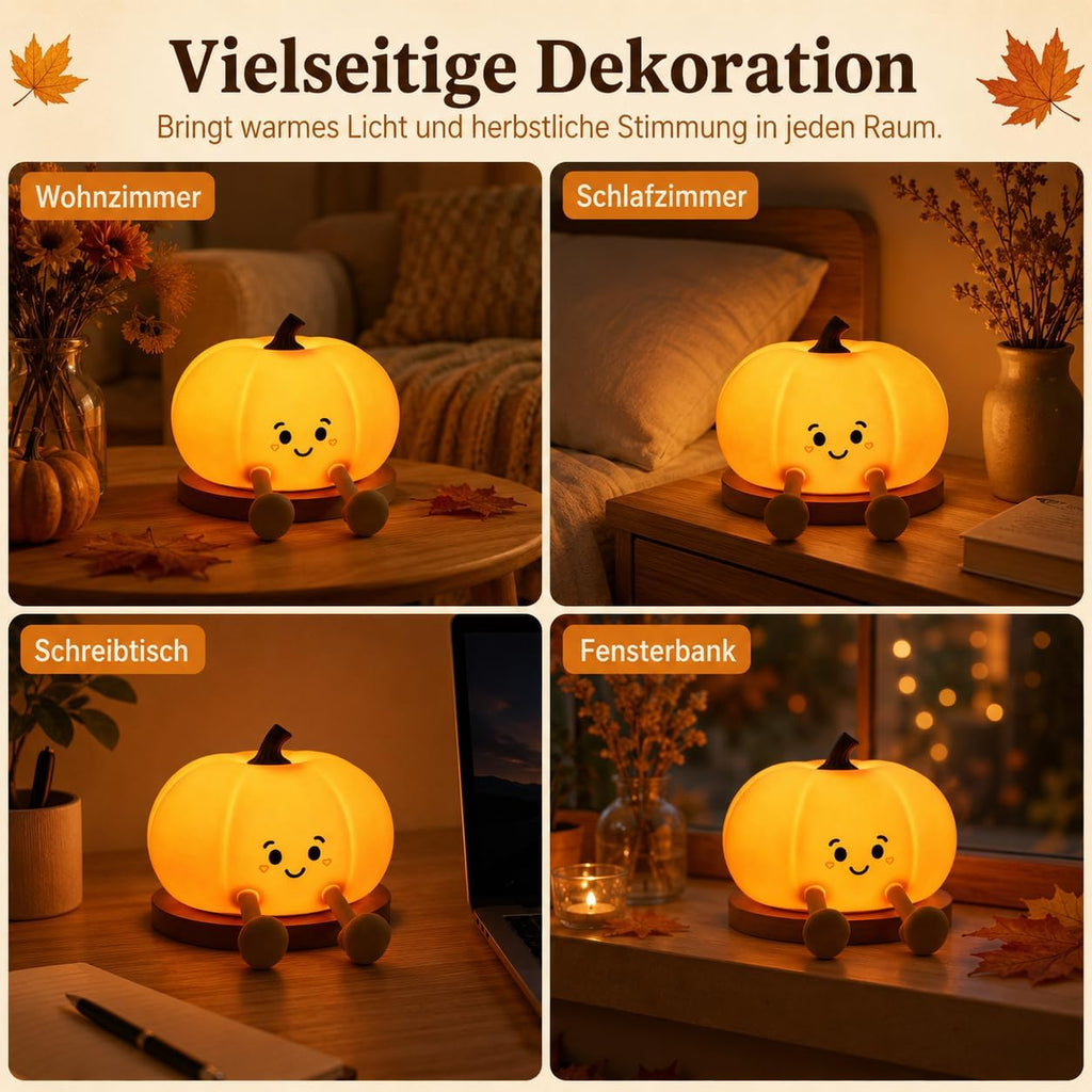 Herbst Kürbis Lampe Halloween Deko LED Nachtlicht mit Touch Dimmer