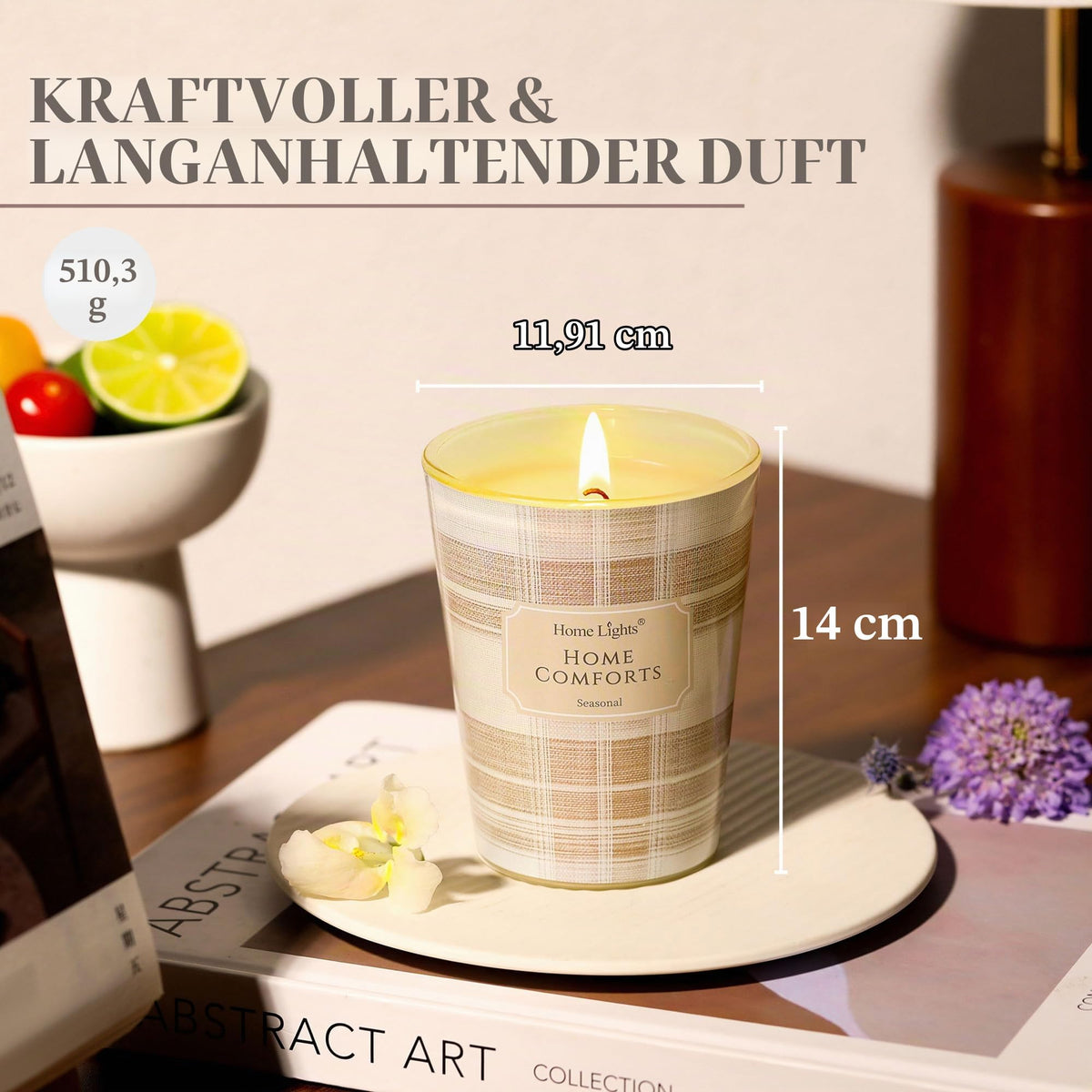 Home Lights Duftkerzen im glas 510g Soja Kerzen 4-Wick Kerzengläser Aromatherapie, Rauchfrei, 50h vollverbrannte Duftkerze Herbstkranz