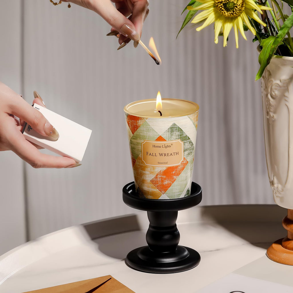 Home Lights Duftkerzen im glas 510g Soja Kerzen 4-Wick Kerzengläser Aromatherapie, Rauchfrei, 50h vollverbrannte Duftkerze Herbstkranz