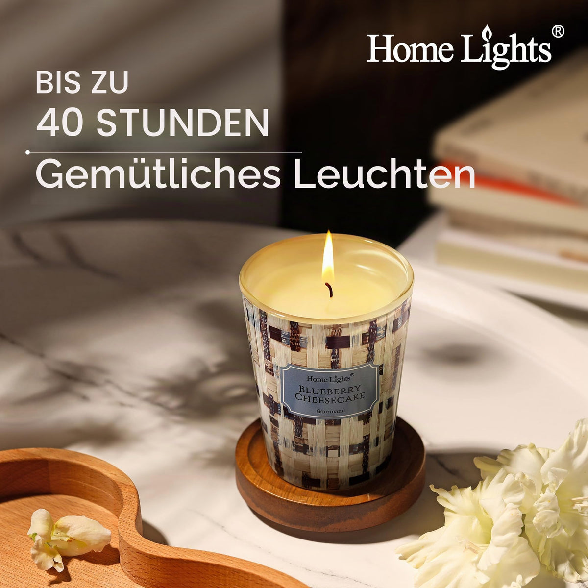 Home Lights Duftkerzen im glas 510g Soja Kerzen 4-Wick Kerzengläser Aromatherapie, Rauchfrei, 50h vollverbrannte Duftkerze Herbstkranz