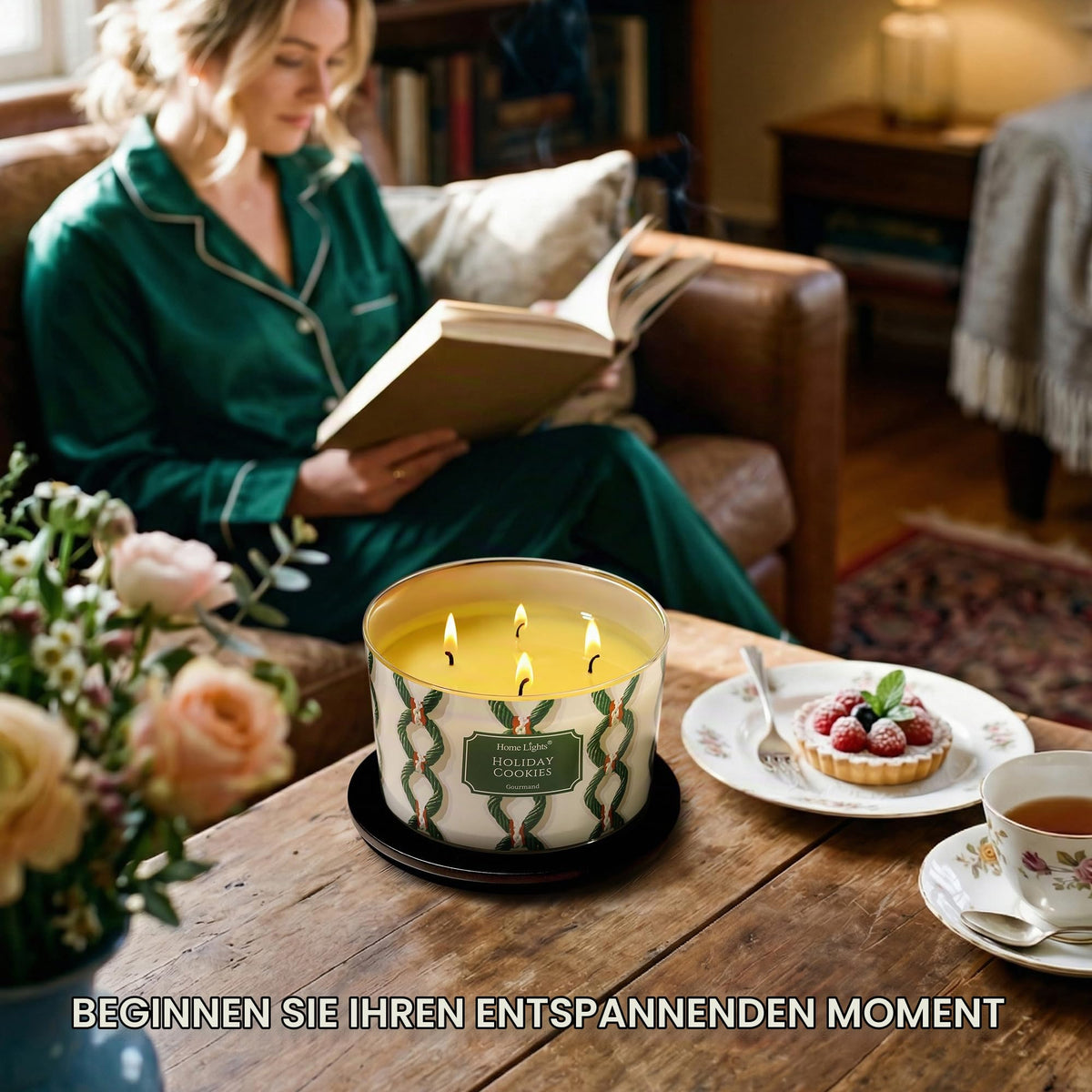 Home Lights Duftkerzen im glas 510g Soja Kerzen 4-Wick Kerzengläser Aromatherapie, Rauchfrei, 50h vollverbrannte Duftkerze Herbstkranz