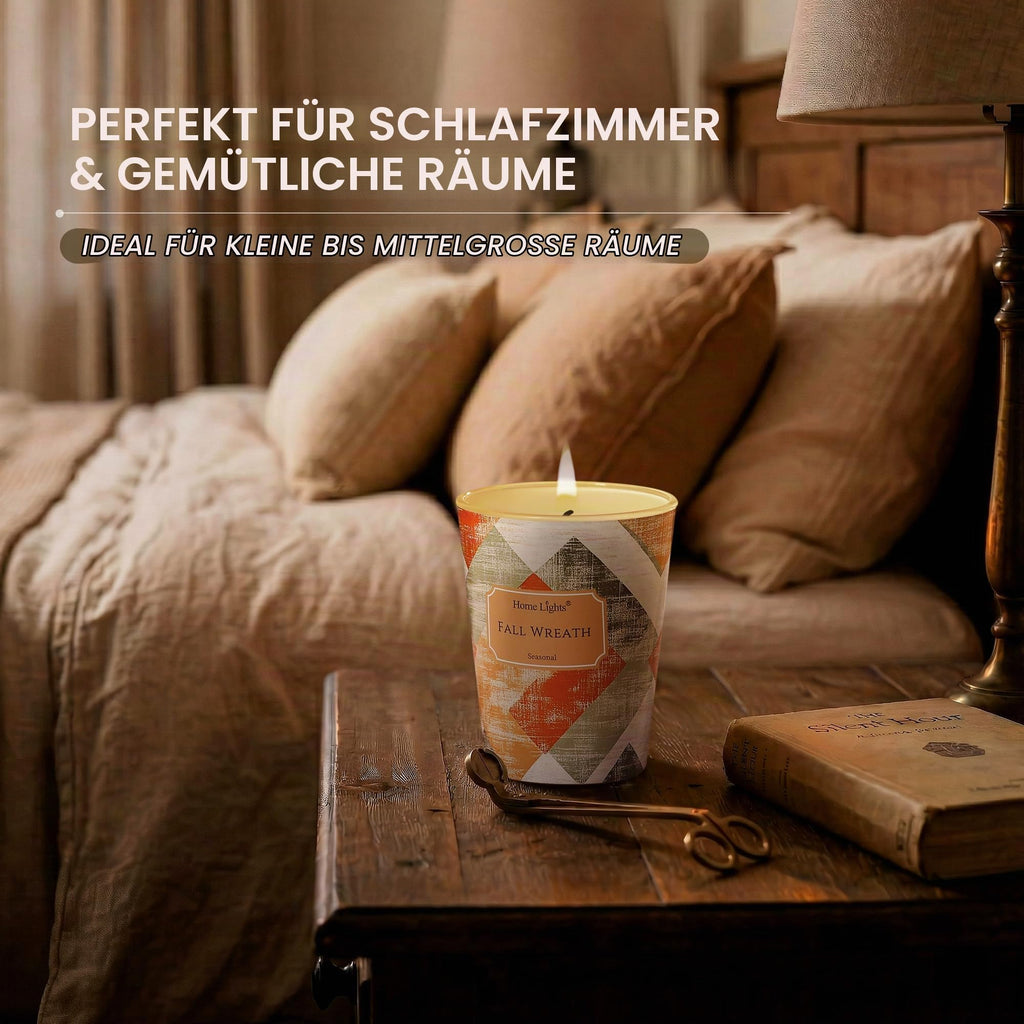 Home Lights Duftkerzen im glas 510g Soja Kerzen 4-Wick Kerzengläser Aromatherapie, Rauchfrei, 50h vollverbrannte Duftkerze Herbstkranz