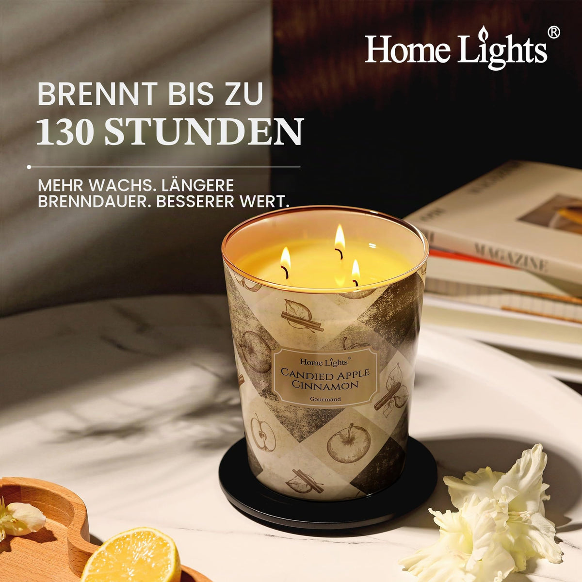 Home Lights Duftkerzen im glas 510g Soja Kerzen 4-Wick Kerzengläser Aromatherapie, Rauchfrei, 50h vollverbrannte Duftkerze Herbstkranz