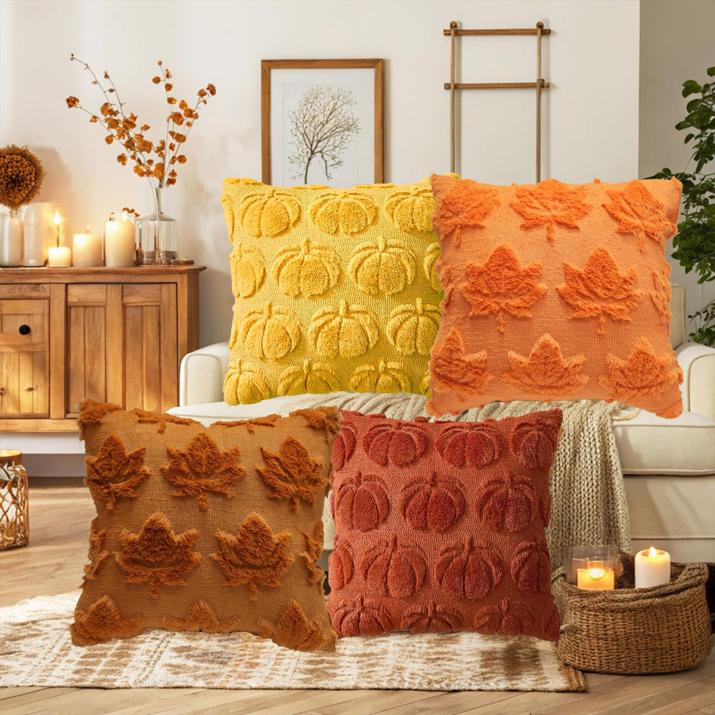 VEEKAY 4 Stück Herbstdeko Kissenbezug 45x45cm,Dekorative Kissenbezug Erntedankfest,Thanksgiving Kissenbezüge,für Sofa Bett Couch Home