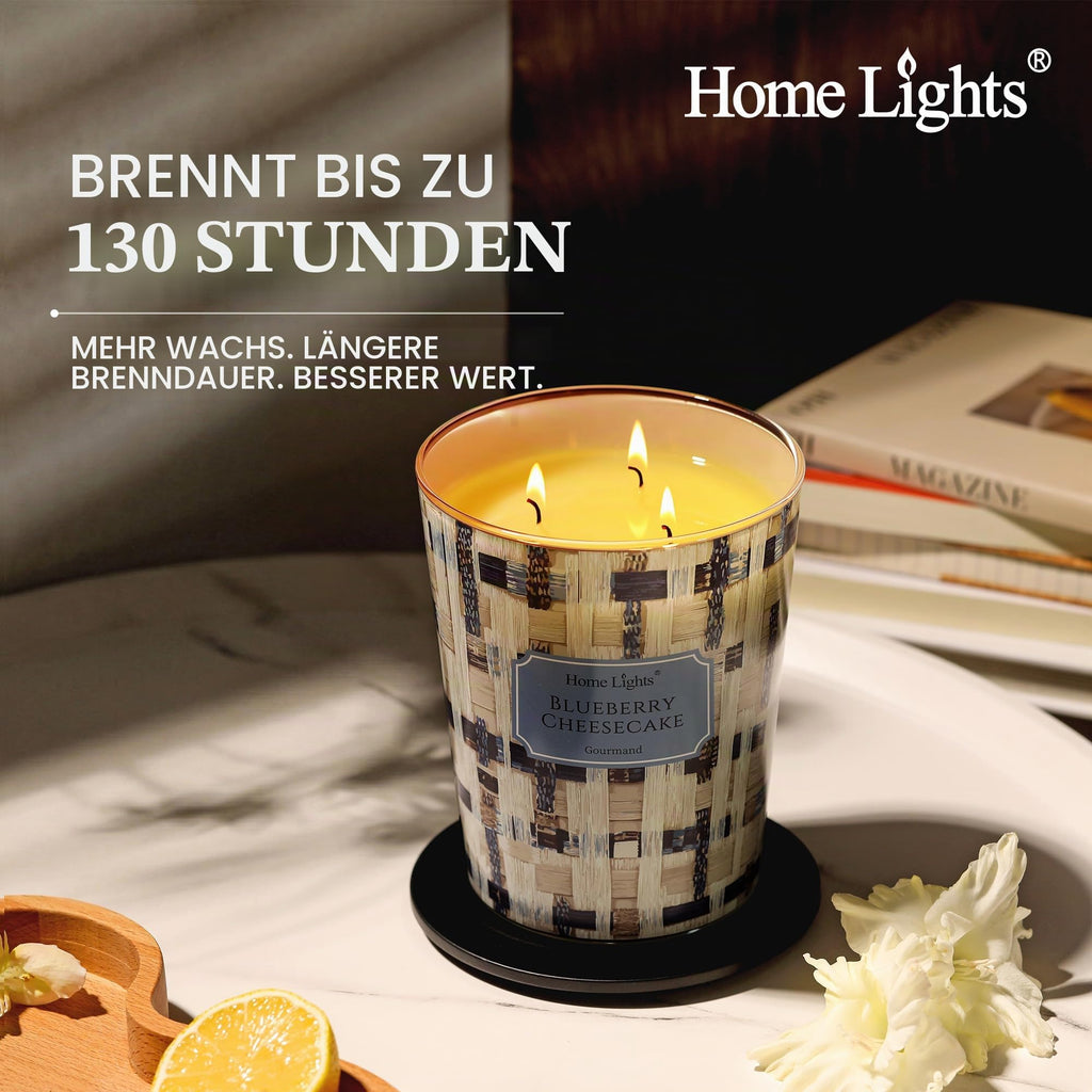 Home Lights Duftkerzen im glas 510g Soja Kerzen 4-Wick Kerzengläser Aromatherapie, Rauchfrei, 50h vollverbrannte Duftkerze Herbstkranz