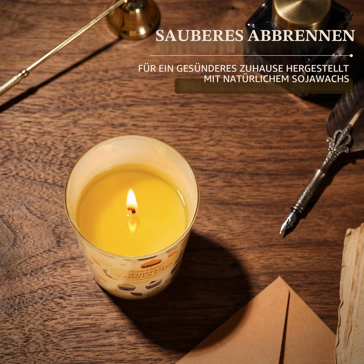 Home Lights Duftkerzen im glas 510g Soja Kerzen 4-Wick Kerzengläser Aromatherapie, Rauchfrei, 50h vollverbrannte Duftkerze Herbstkranz