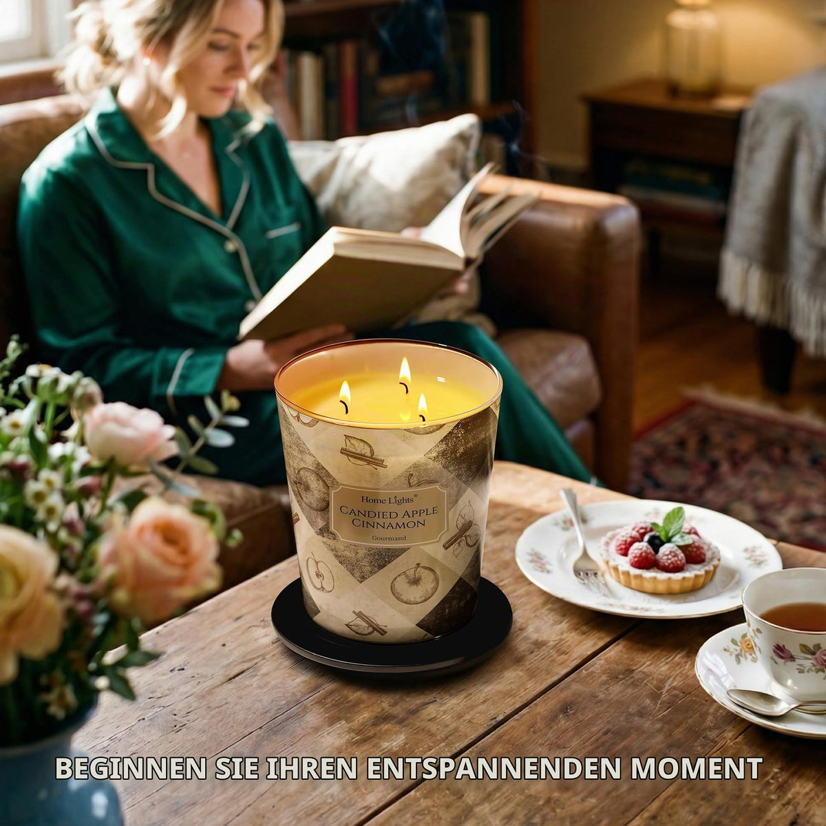 Home Lights Duftkerzen im glas 510g Soja Kerzen 4-Wick Kerzengläser Aromatherapie, Rauchfrei, 50h vollverbrannte Duftkerze Herbstkranz
