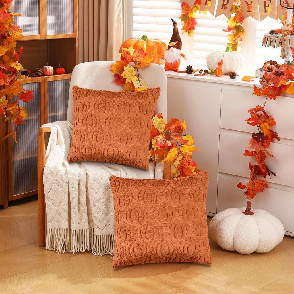 2 Stück Kürbis Kissenbezug Herbst 45x45 cm Kopfkissenbezug mit Kürbismuster Kissenhülle Herbst Weicher Plüsch Sofakissenbezüge Herbstdekoration für Wohnzimmer Sofa Garten Schlafzimmer Outdoor
