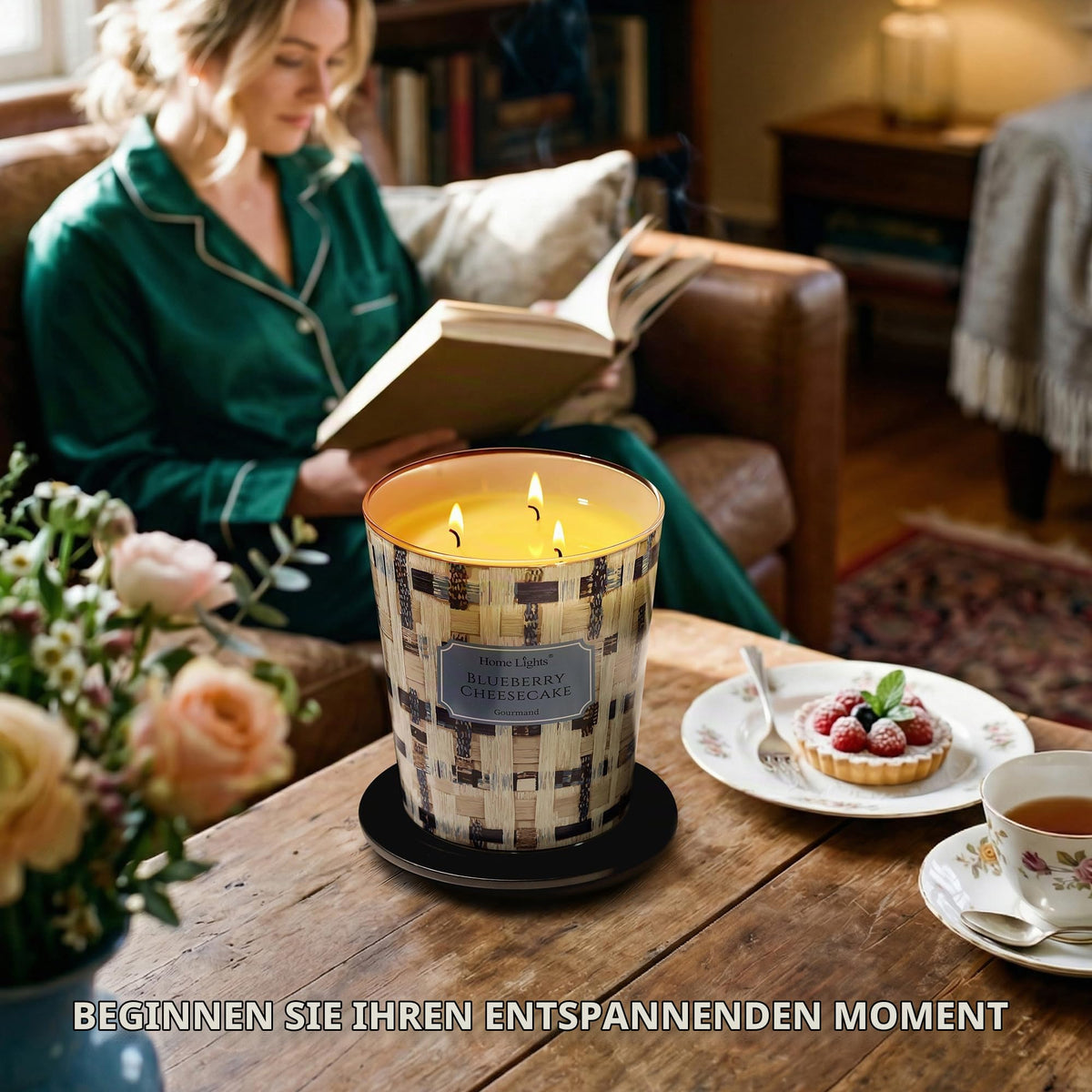 Home Lights Duftkerzen im glas 510g Soja Kerzen 4-Wick Kerzengläser Aromatherapie, Rauchfrei, 50h vollverbrannte Duftkerze Herbstkranz