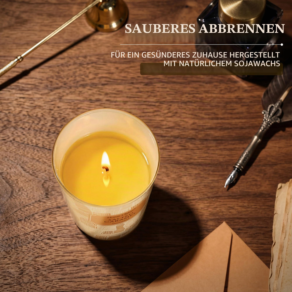 Home Lights Duftkerzen im glas 510g Soja Kerzen 4-Wick Kerzengläser Aromatherapie, Rauchfrei, 50h vollverbrannte Duftkerze Herbstkranz