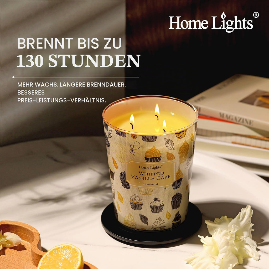 Home Lights Duftkerzen im glas 510g Soja Kerzen 4-Wick Kerzengläser Aromatherapie, Rauchfrei, 50h vollverbrannte Duftkerze Herbstkranz