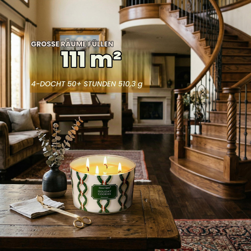 Home Lights Duftkerzen im glas 510g Soja Kerzen 4-Wick Kerzengläser Aromatherapie, Rauchfrei, 50h vollverbrannte Duftkerze Herbstkranz
