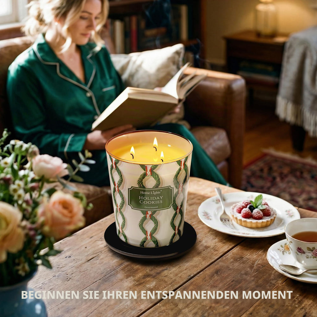 Home Lights Duftkerzen im glas 510g Soja Kerzen 4-Wick Kerzengläser Aromatherapie, Rauchfrei, 50h vollverbrannte Duftkerze Herbstkranz